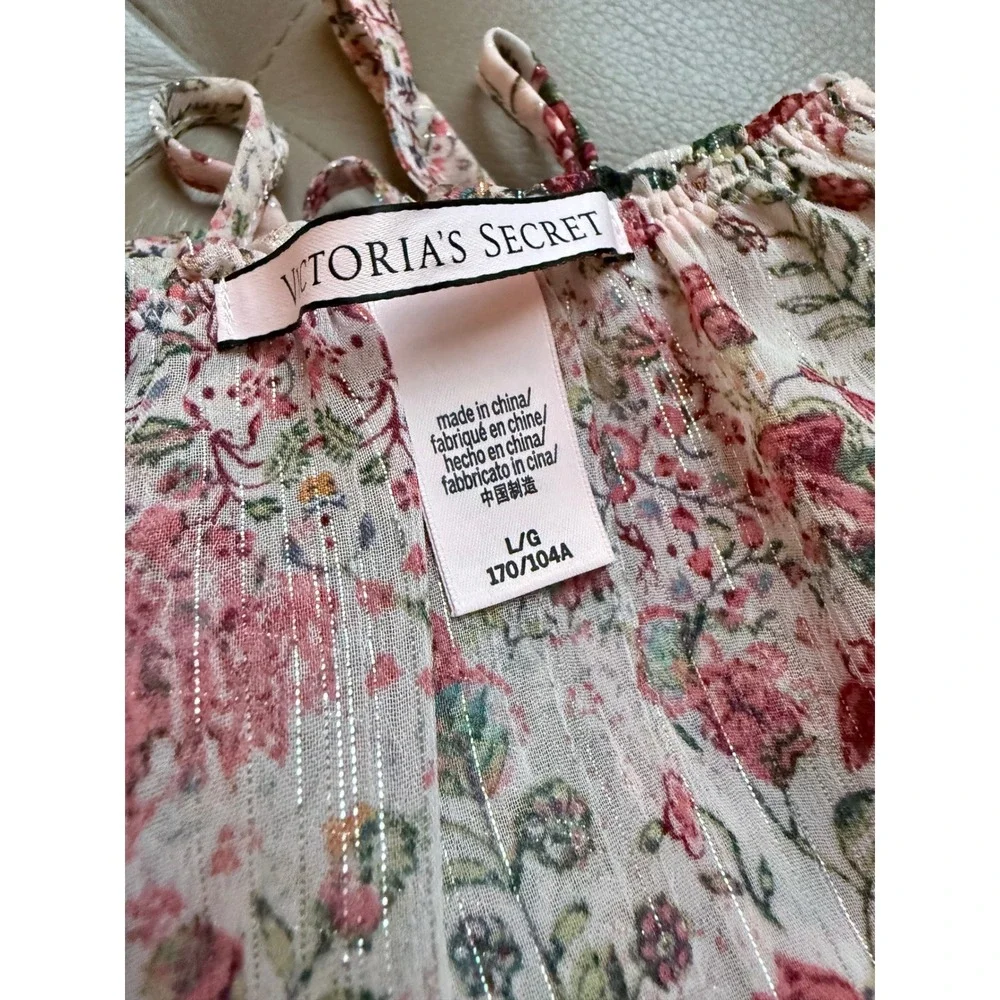 NWOT Victorias Secret Cami Babydoll/Slip Pink Metallic Stripe L/G Tie Back